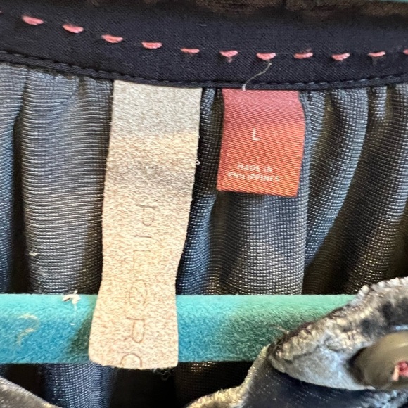 Large Anthropologie pilcro velvet femme button down collarless shirt grey gray - Picture 7 of 15